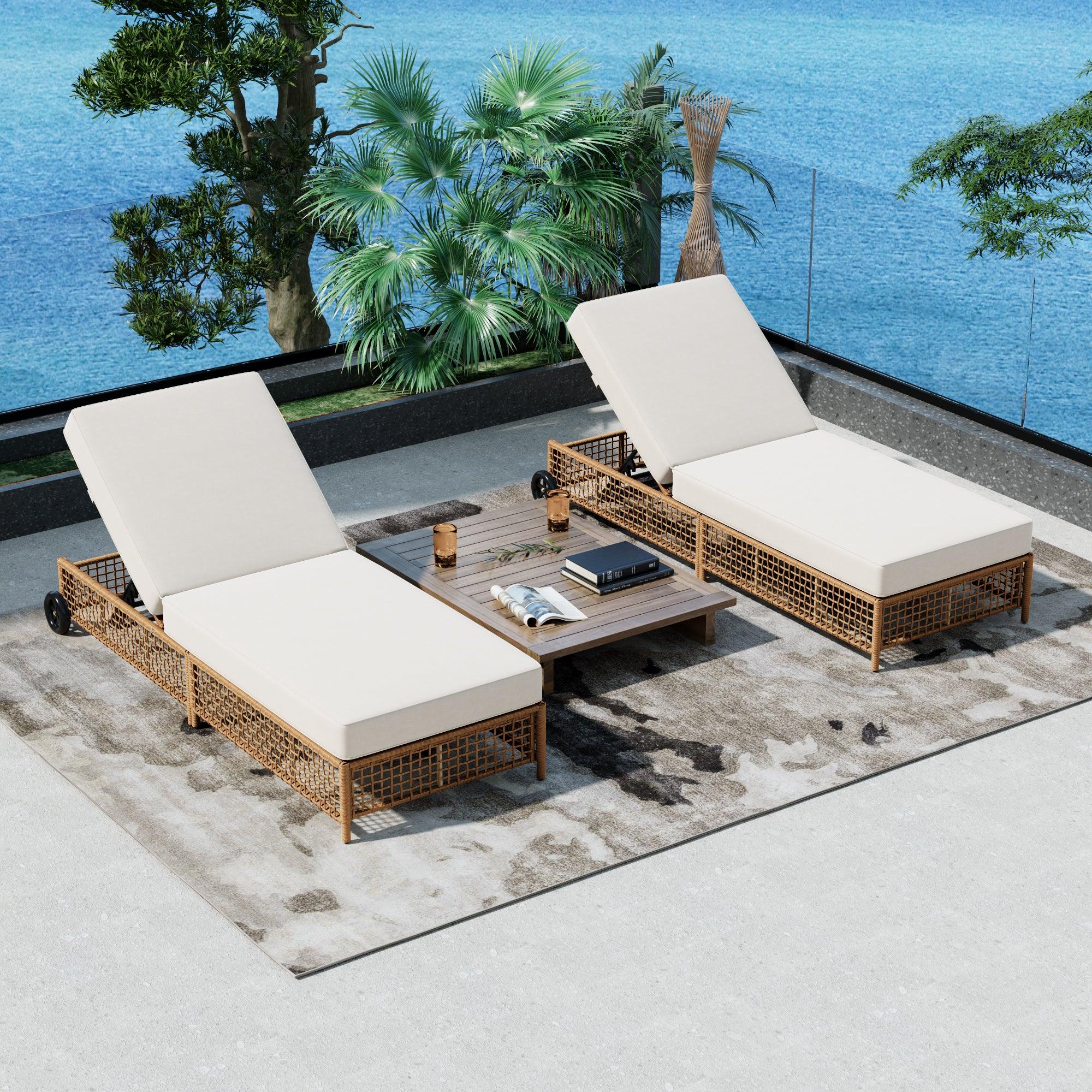 Outdoor Lounge Chair, Patio Chaise Lounge with 5-Position Backrest, Rattan Outdoor Lounge Chair with Cushion and Wheels for Poolside, Backyard, Garden - Image 29