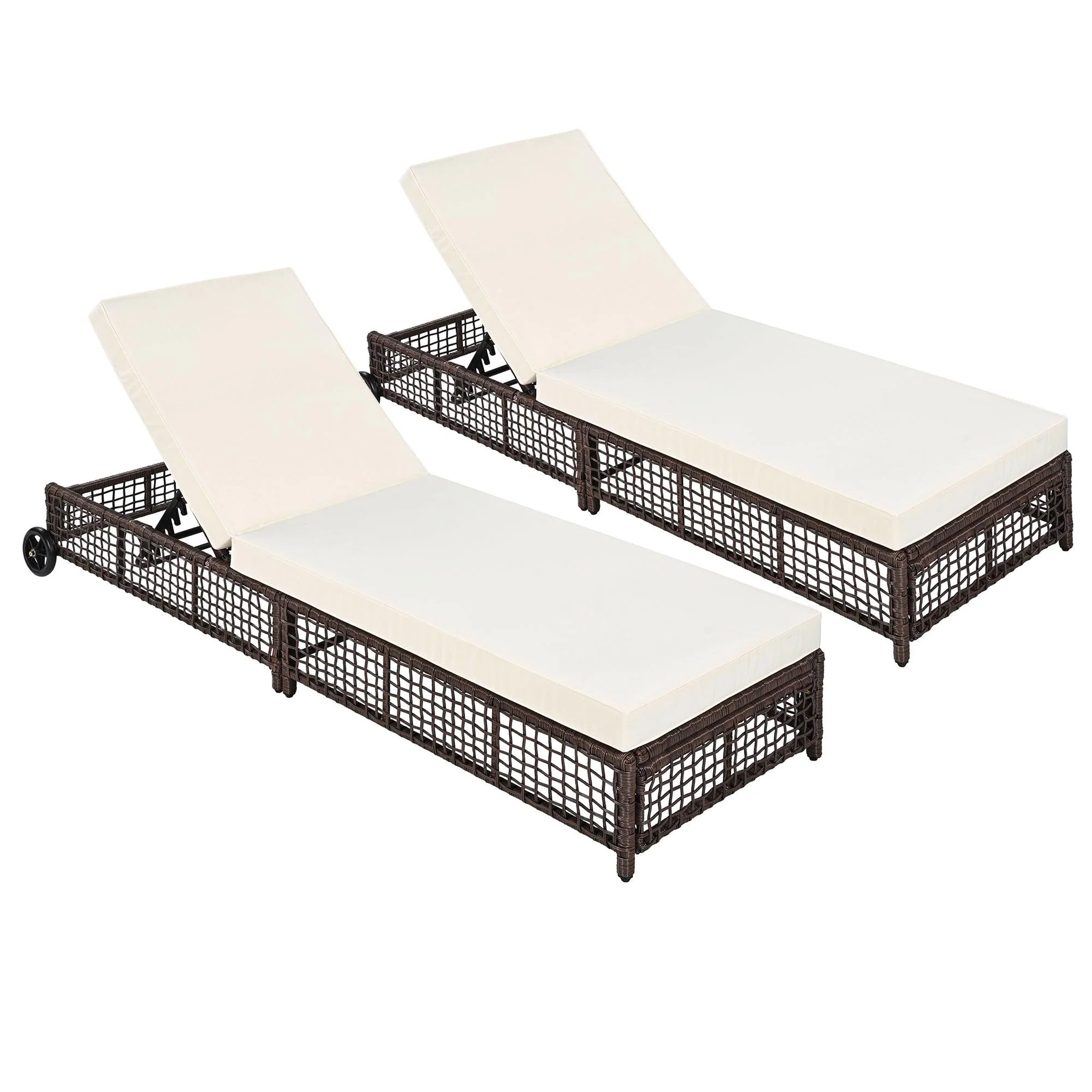 Outdoor Lounge Chair, Patio Chaise Lounge with 5-Position Backrest, Rattan Outdoor Lounge Chair with Cushion and Wheels for Poolside, Backyard, Garden - Image 30
