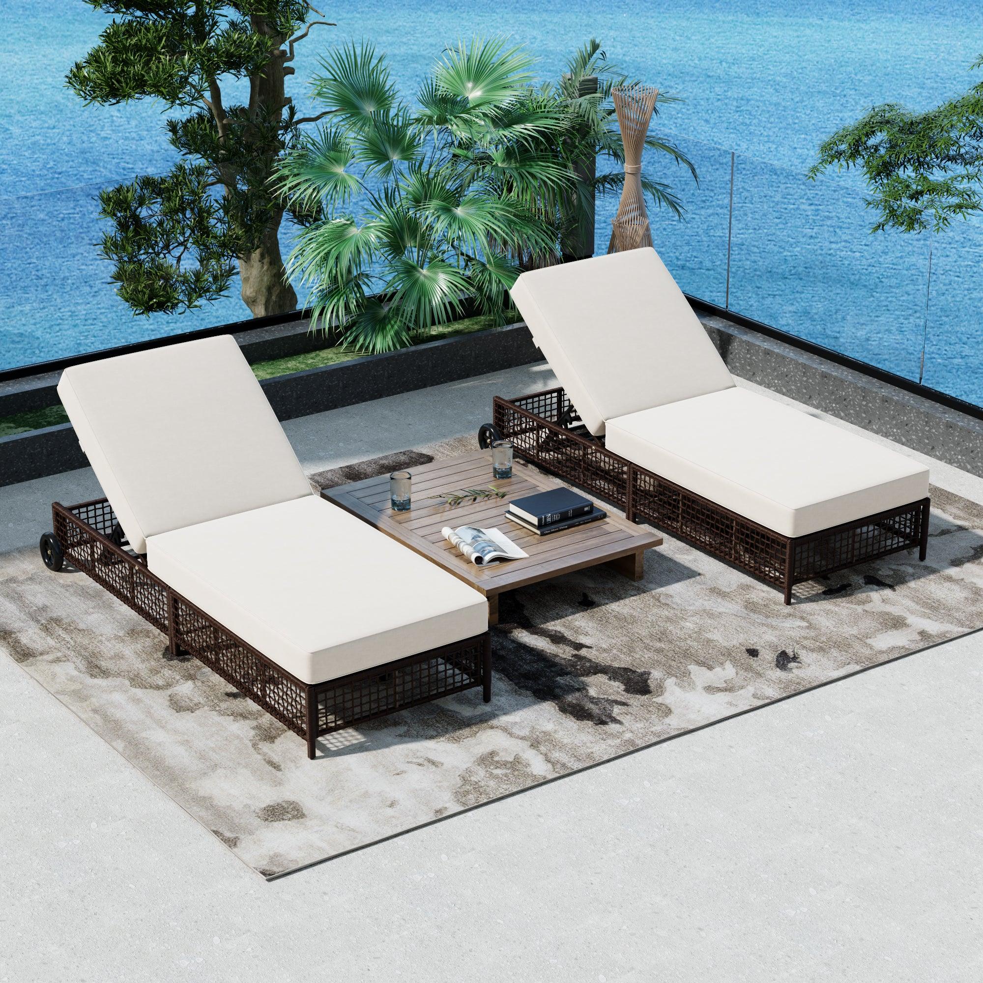 Outdoor Lounge Chair, Patio Chaise Lounge with 5-Position Backrest, Rattan Outdoor Lounge Chair with Cushion and Wheels for Poolside, Backyard, Garden - Image 31