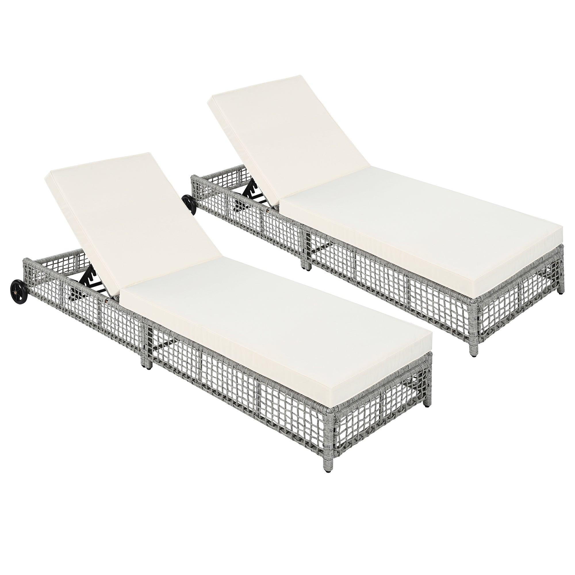 Outdoor Lounge Chair, Patio Chaise Lounge with 5-Position Backrest, Rattan Outdoor Lounge Chair with Cushion and Wheels for Poolside, Backyard, Garden - Image 32