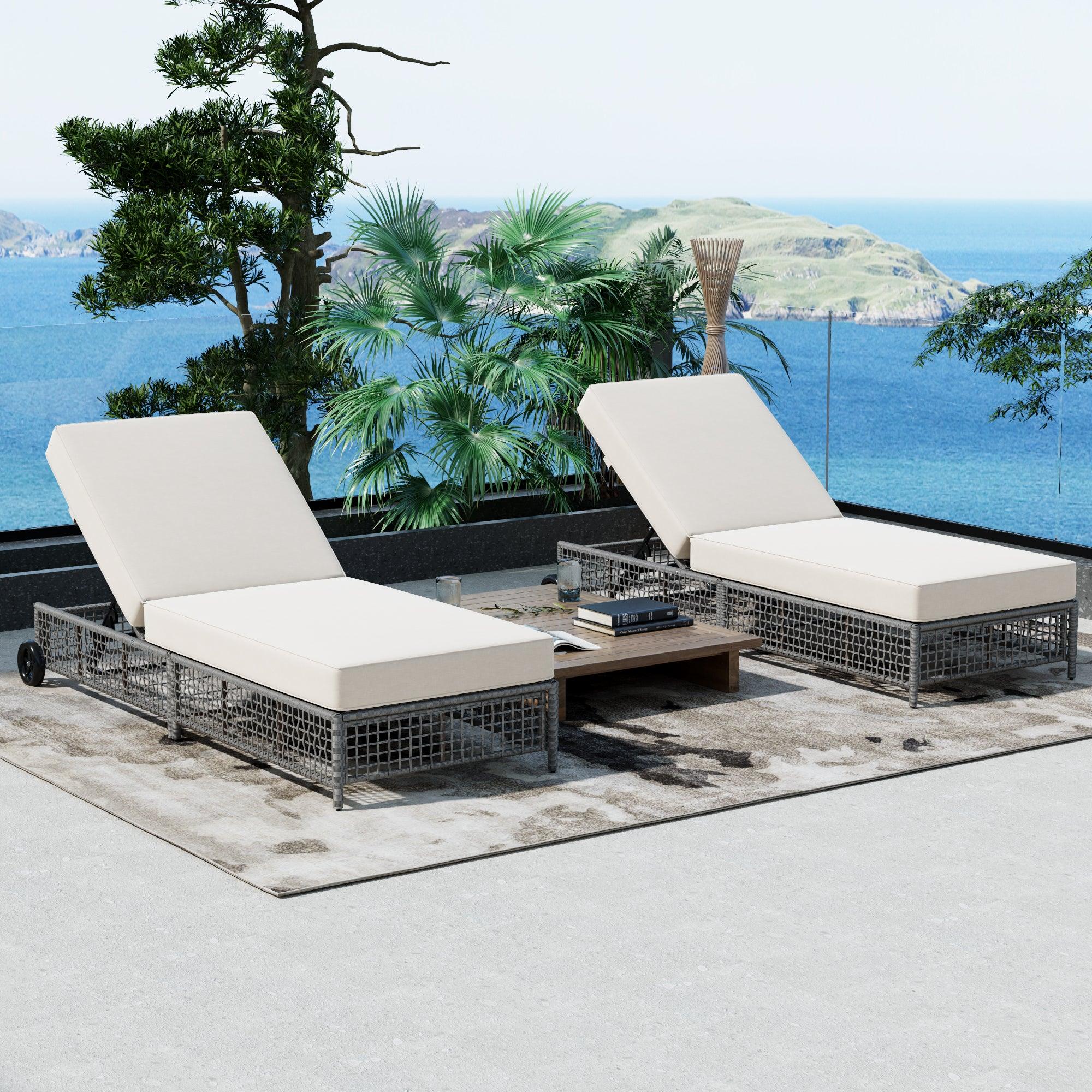 Outdoor Lounge Chair, Patio Chaise Lounge with 5-Position Backrest, Rattan Outdoor Lounge Chair with Cushion and Wheels for Poolside, Backyard, Garden - Image 33