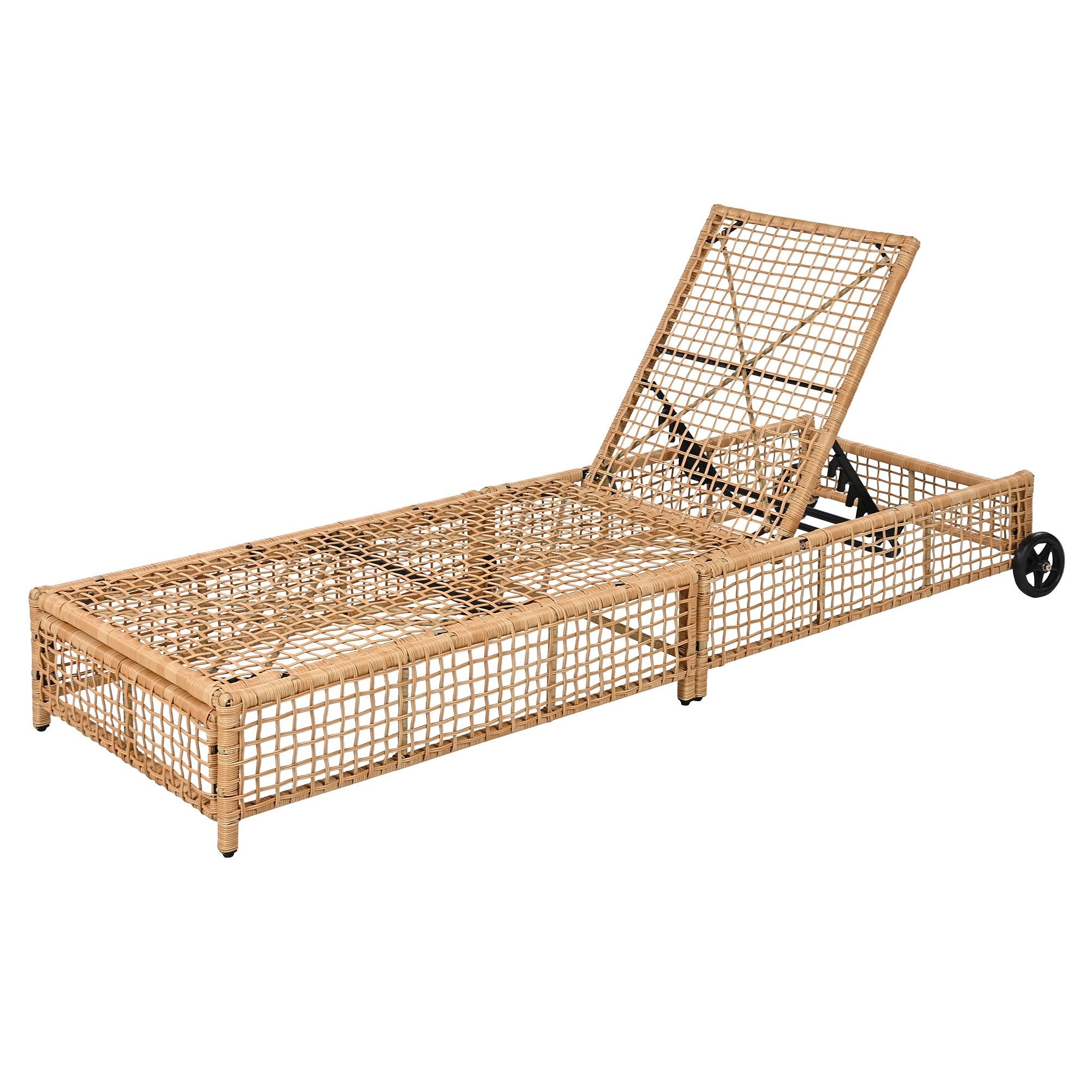 Outdoor Lounge Chair, Patio Chaise Lounge with 5-Position Backrest, Rattan Outdoor Lounge Chair with Cushion and Wheels for Poolside, Backyard, Garden - Image 5