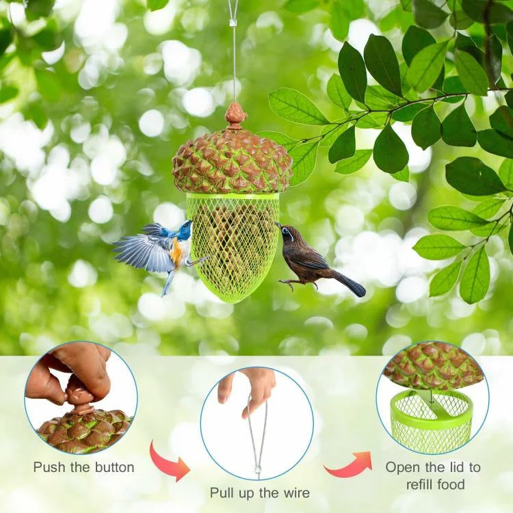 Outdoor Metal Mesh Bird Feeder with Metal Acorn Roof - Image 3