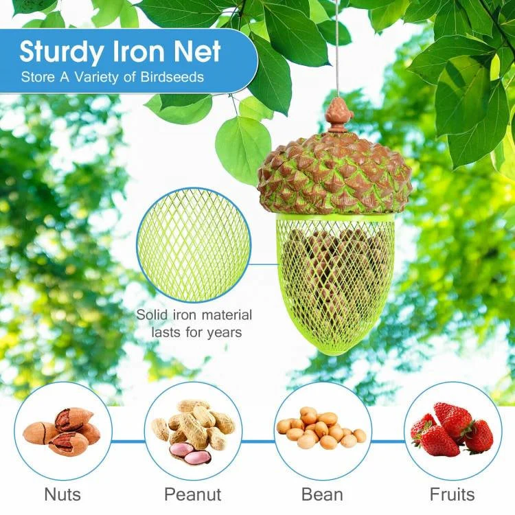 Outdoor Metal Mesh Bird Feeder with Metal Acorn Roof - Image 4