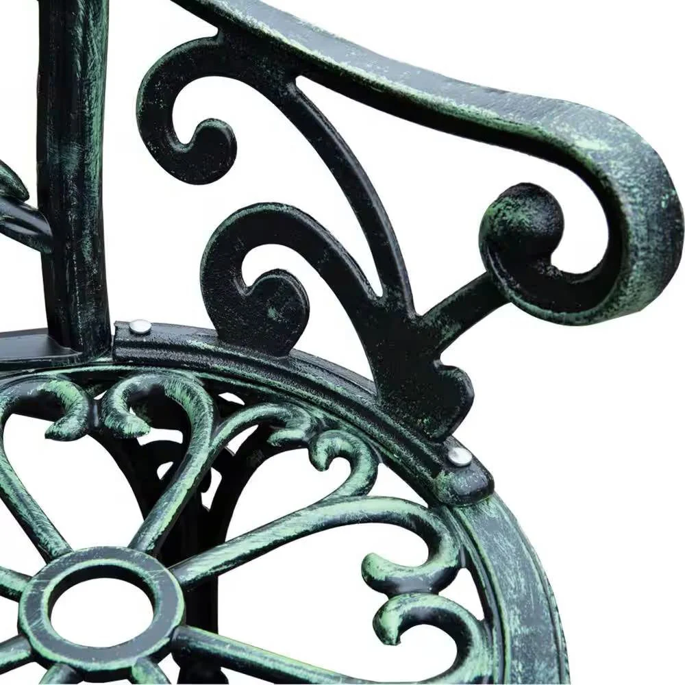 Outdoor Patio 40-inch Garden Bench with Backrest in Antique Green Metal Finish - Image 3