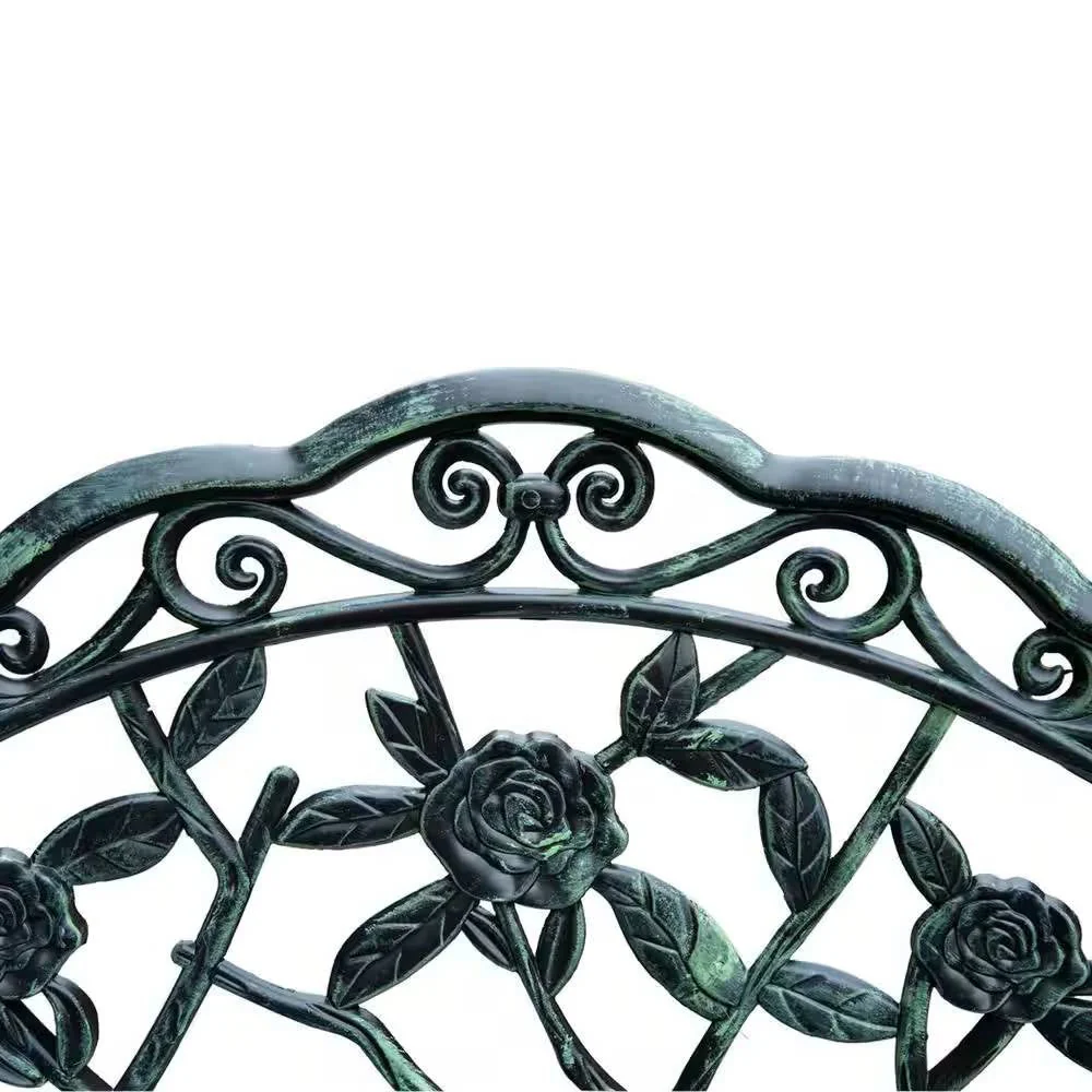 Outdoor Patio 40-inch Garden Bench with Backrest in Antique Green Metal Finish - Image 4