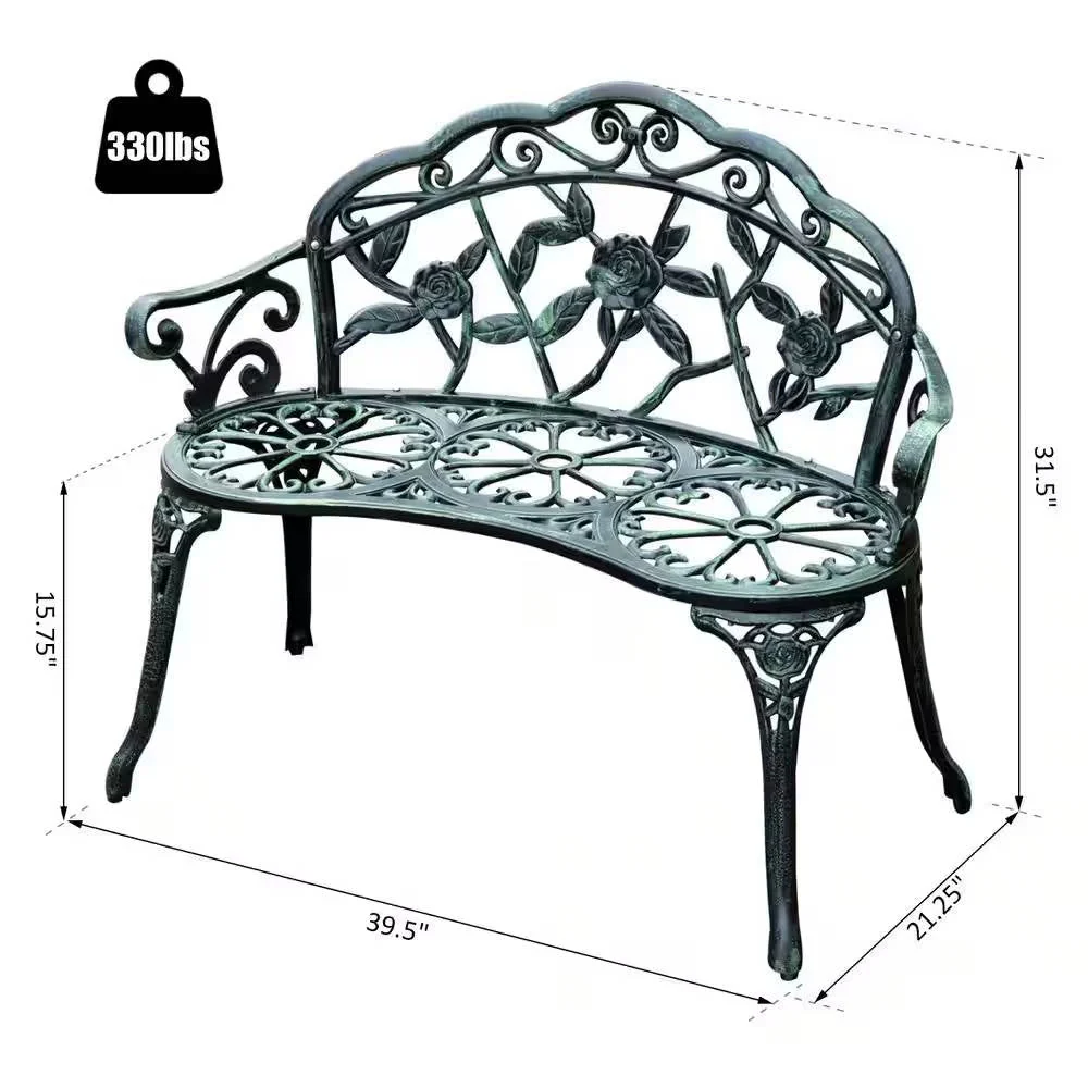 Outdoor Patio 40-inch Garden Bench with Backrest in Antique Green Metal Finish - Image 5