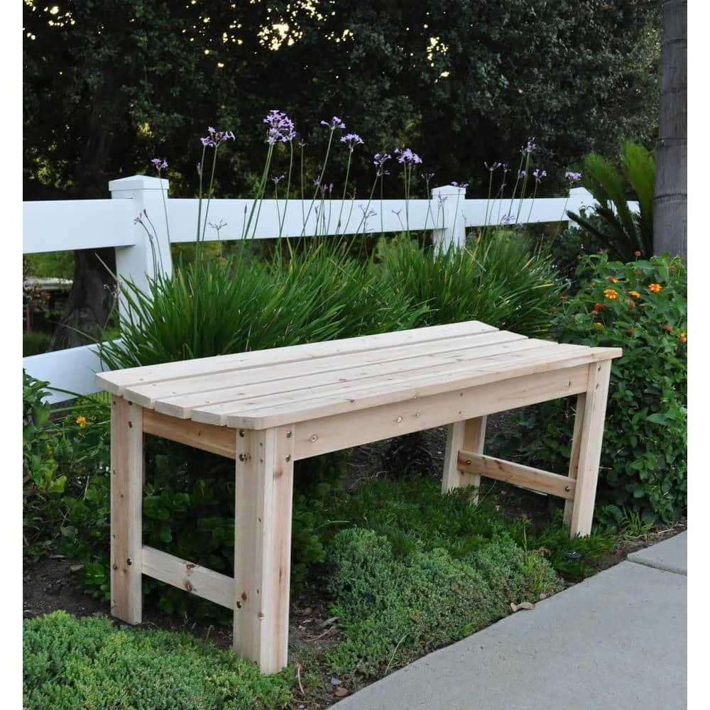 Outdoor Patio Backless Cedar Wood 4-ft. Garden Bench in Natural Finish - Image 3