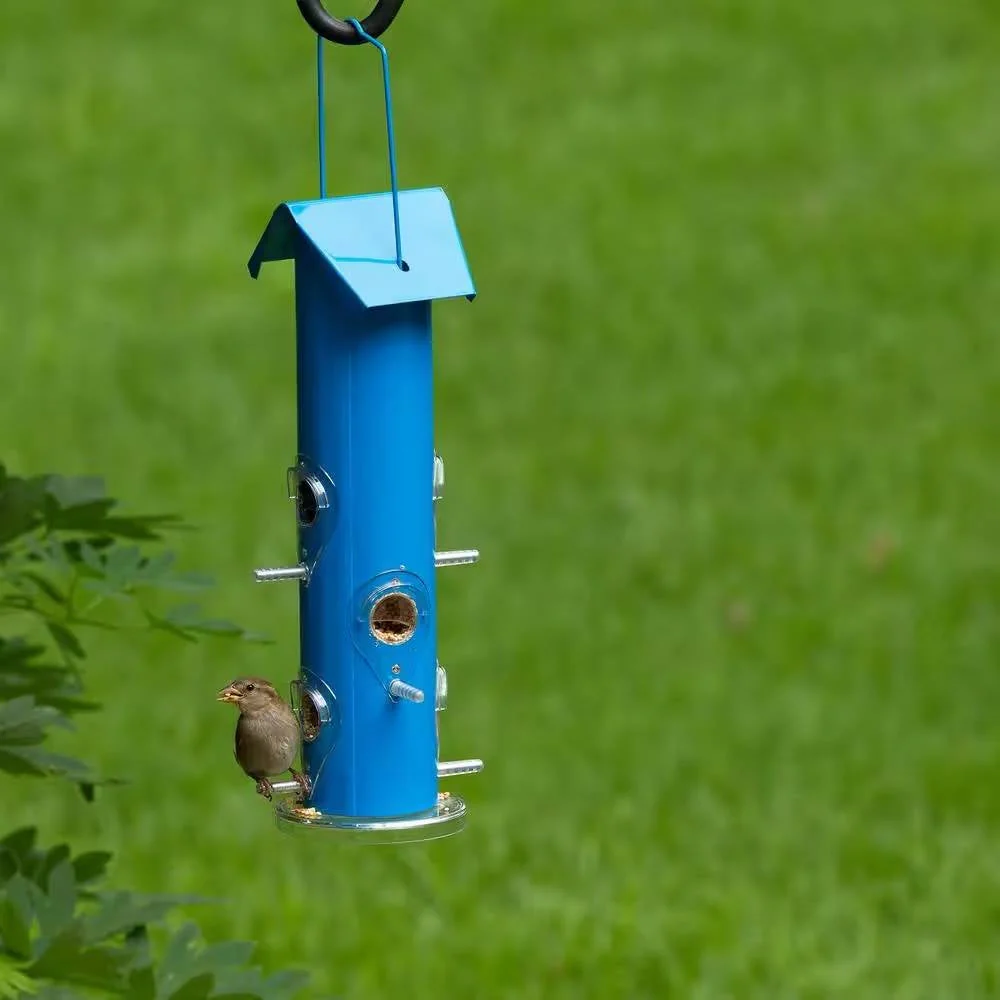 Outdoor Patio Garden 6-Perch Metal Tube Bird Feeder in Blue - Image 2