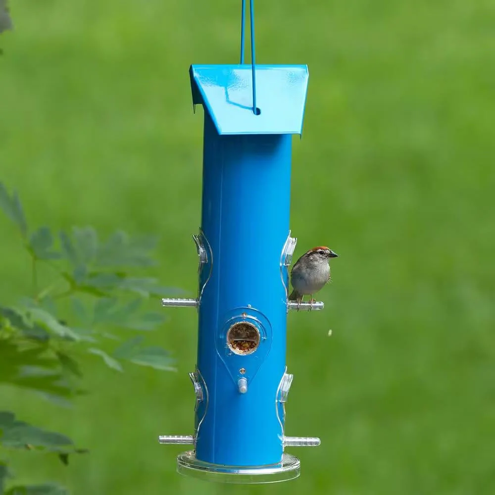 Outdoor Patio Garden 6-Perch Metal Tube Bird Feeder in Blue - Image 3