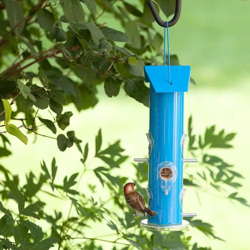 Outdoor Patio Garden 6-Perch Metal Tube Bird Feeder in Blue - Image 4