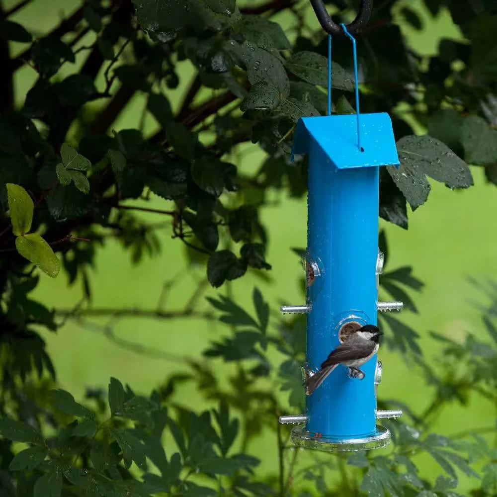 Outdoor Patio Garden 6-Perch Metal Tube Bird Feeder in Blue - Image 5