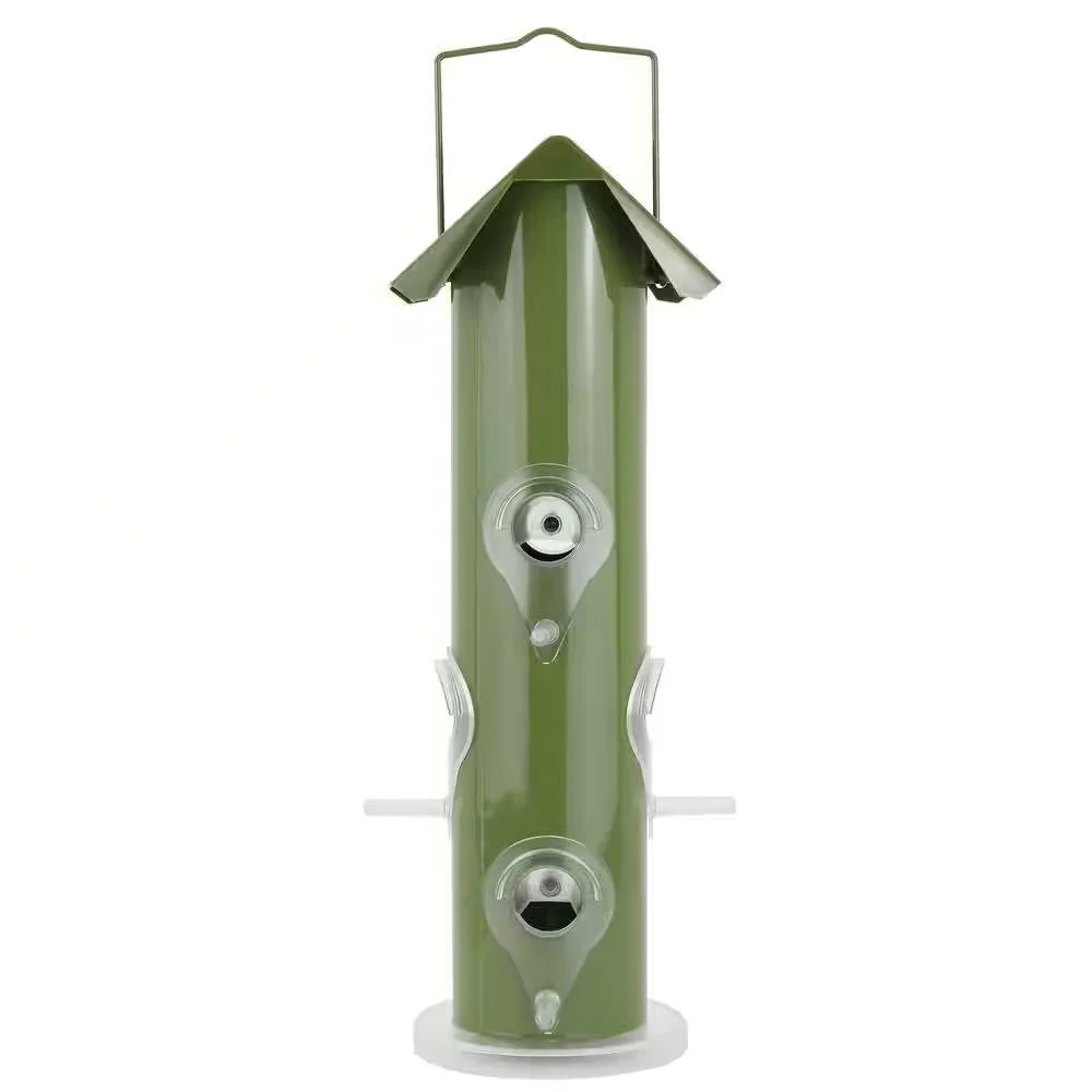 Outdoor Patio Garden 6-Perch Olive Green Metal Tube Bird Feeder - Image 3