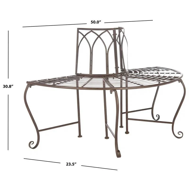 Outdoor Patio Garden Rustic Bronze Brown Wrought Iron Half-Circle Tree Bench - Image 5