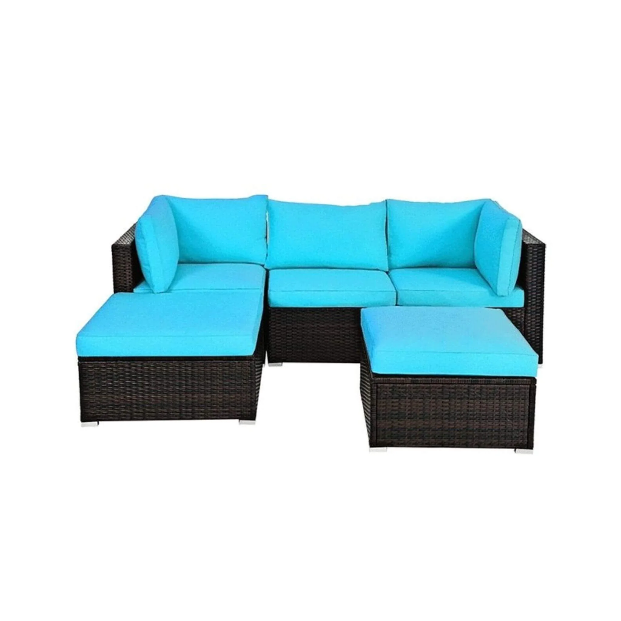 Alora Outdoor Patio Rattan Turquoise Furniture Sectional Conversation Sofa Set, 5PCS (SAK56878) - Image 4