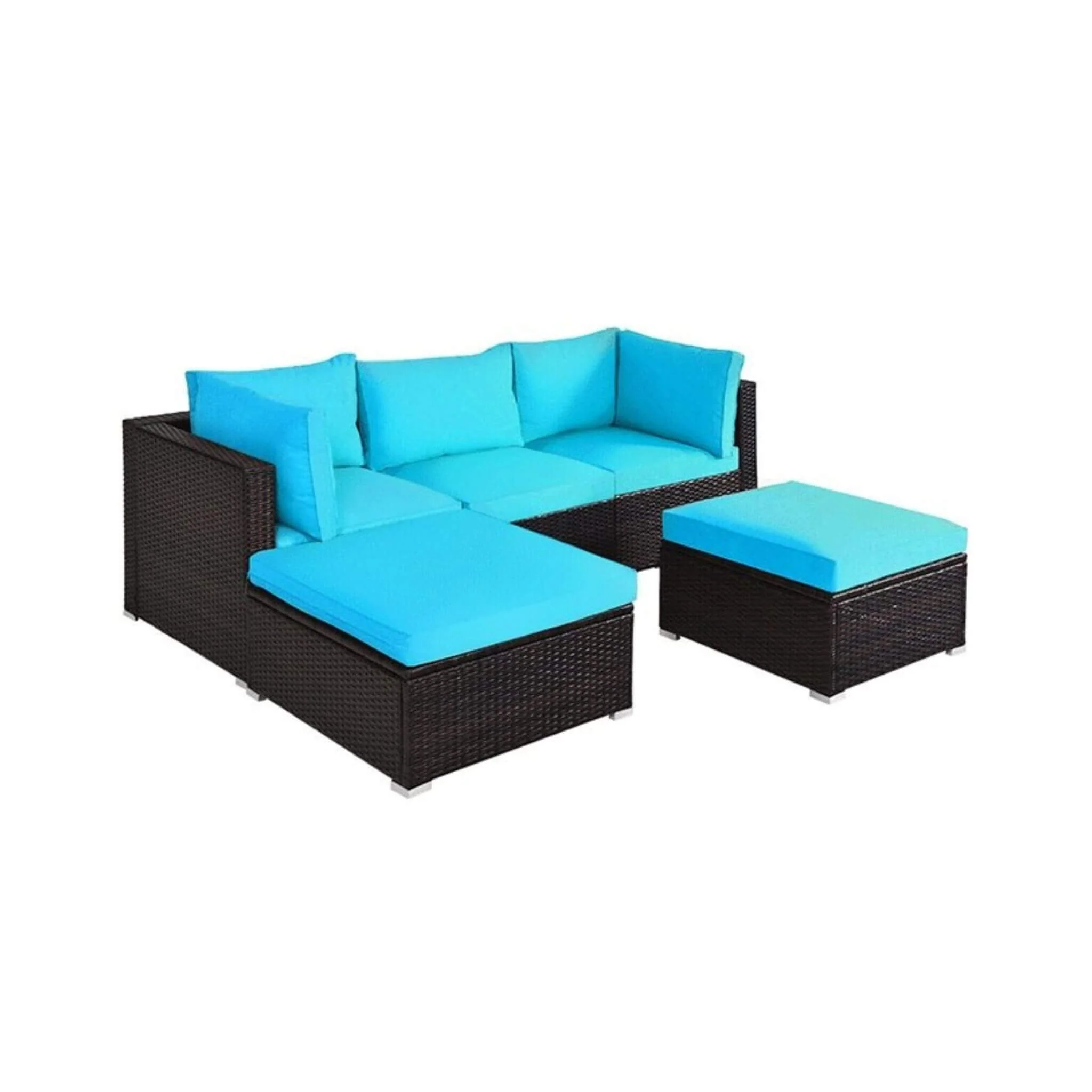 Alora Outdoor Patio Rattan Turquoise Furniture Sectional Conversation Sofa Set, 5PCS (SAK56878) - Image 8