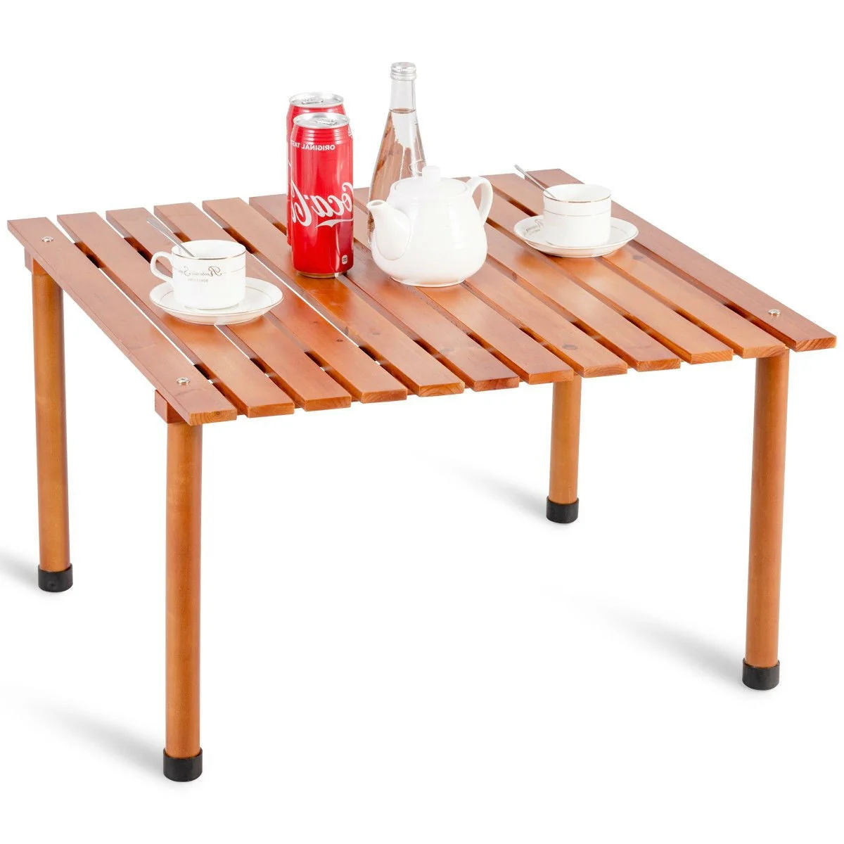 Outdoor Portable Roll-Up Folding Wood Patio Table with Carry Bag - Image 2