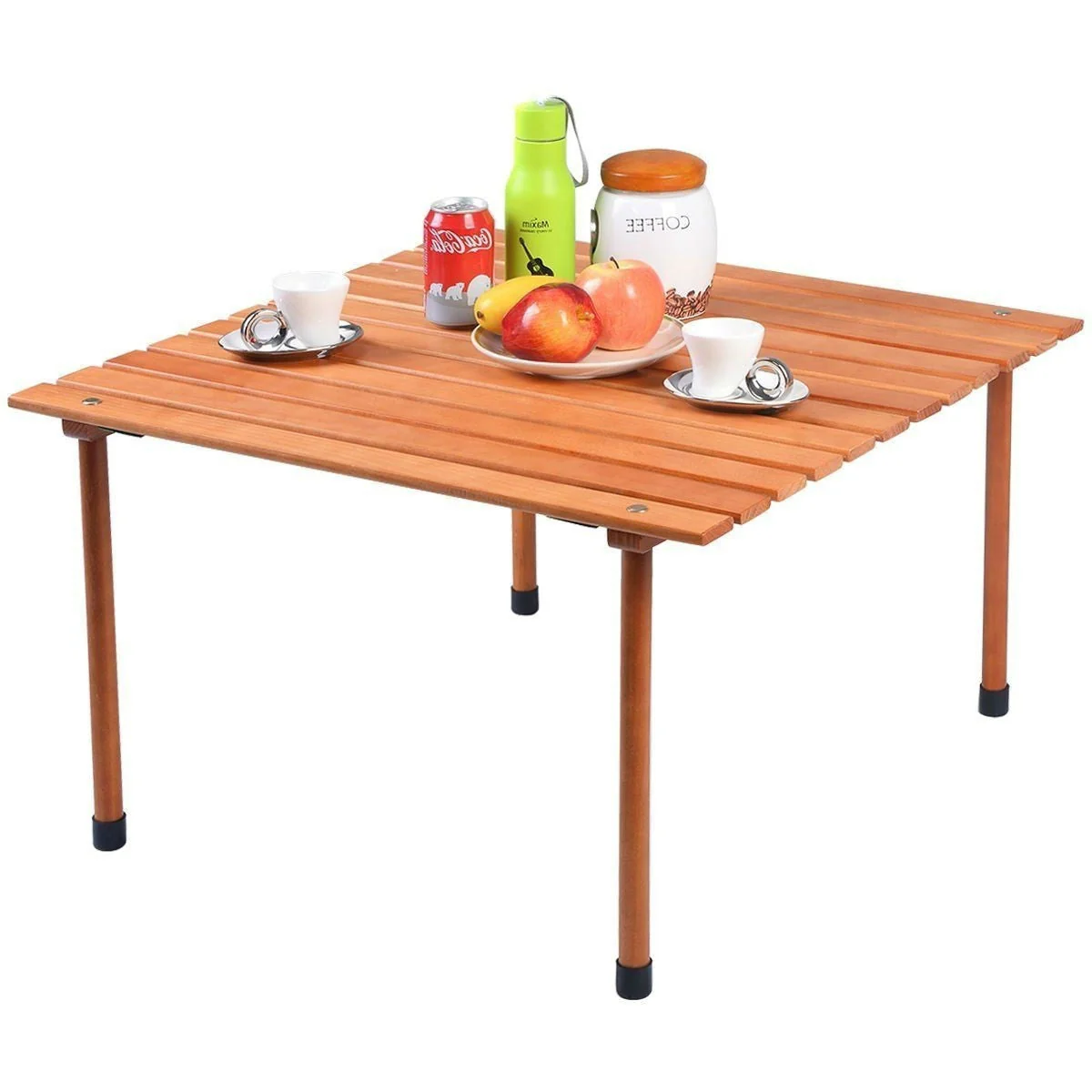 Outdoor Portable Roll-Up Folding Wood Patio Table with Carry Bag - Image 3