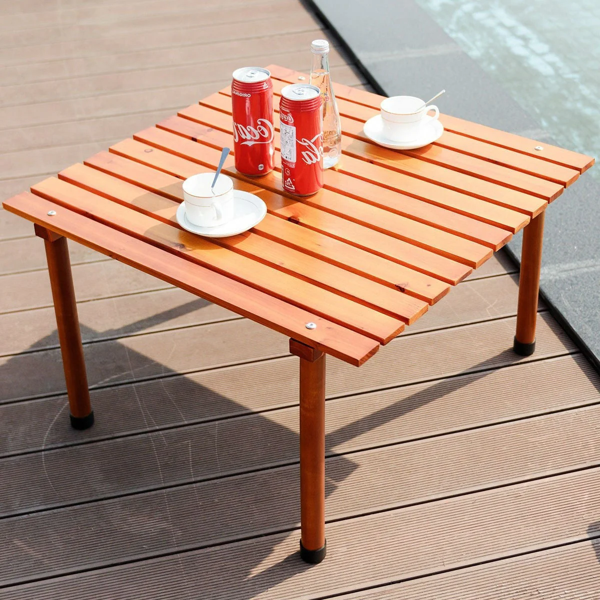 Outdoor Portable Roll-Up Folding Wood Patio Table with Carry Bag - Image 4