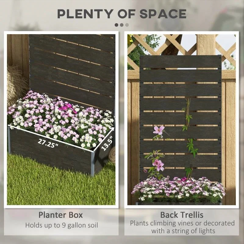 Outdoor Raised Bed Planter with Slatted Fence Trellis in Black Wood Finish - Image 3