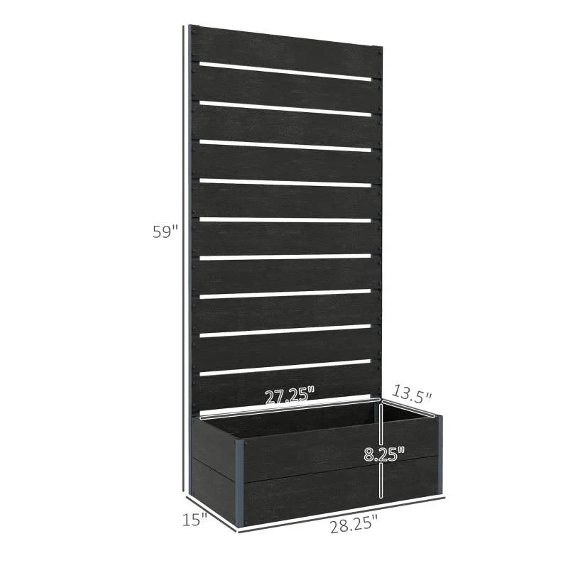 Outdoor Raised Bed Planter with Slatted Fence Trellis in Black Wood Finish - Image 5