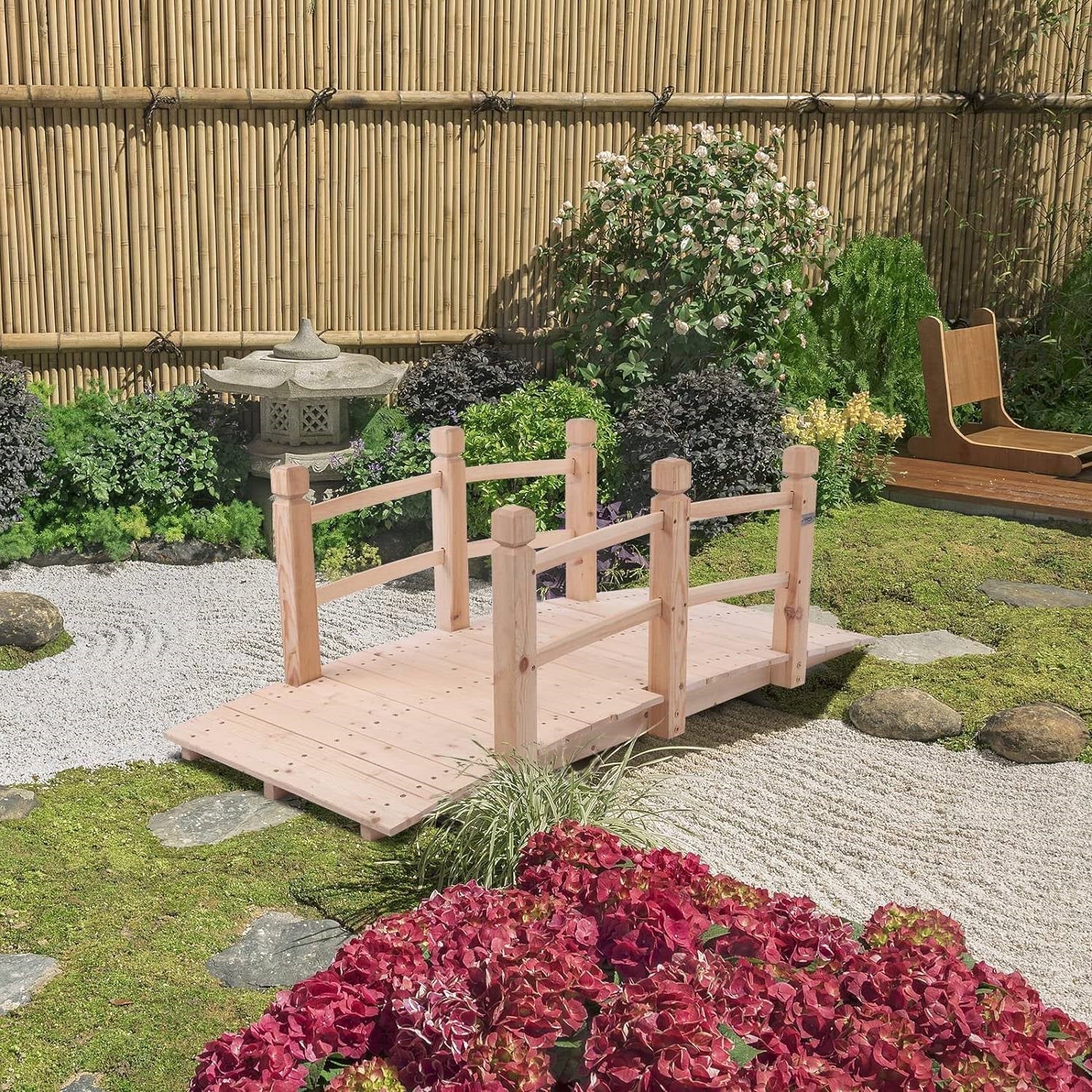 Outdoor Solid Wood 5-Ft Garden Bridge in Natural Wood Finish - Image 2