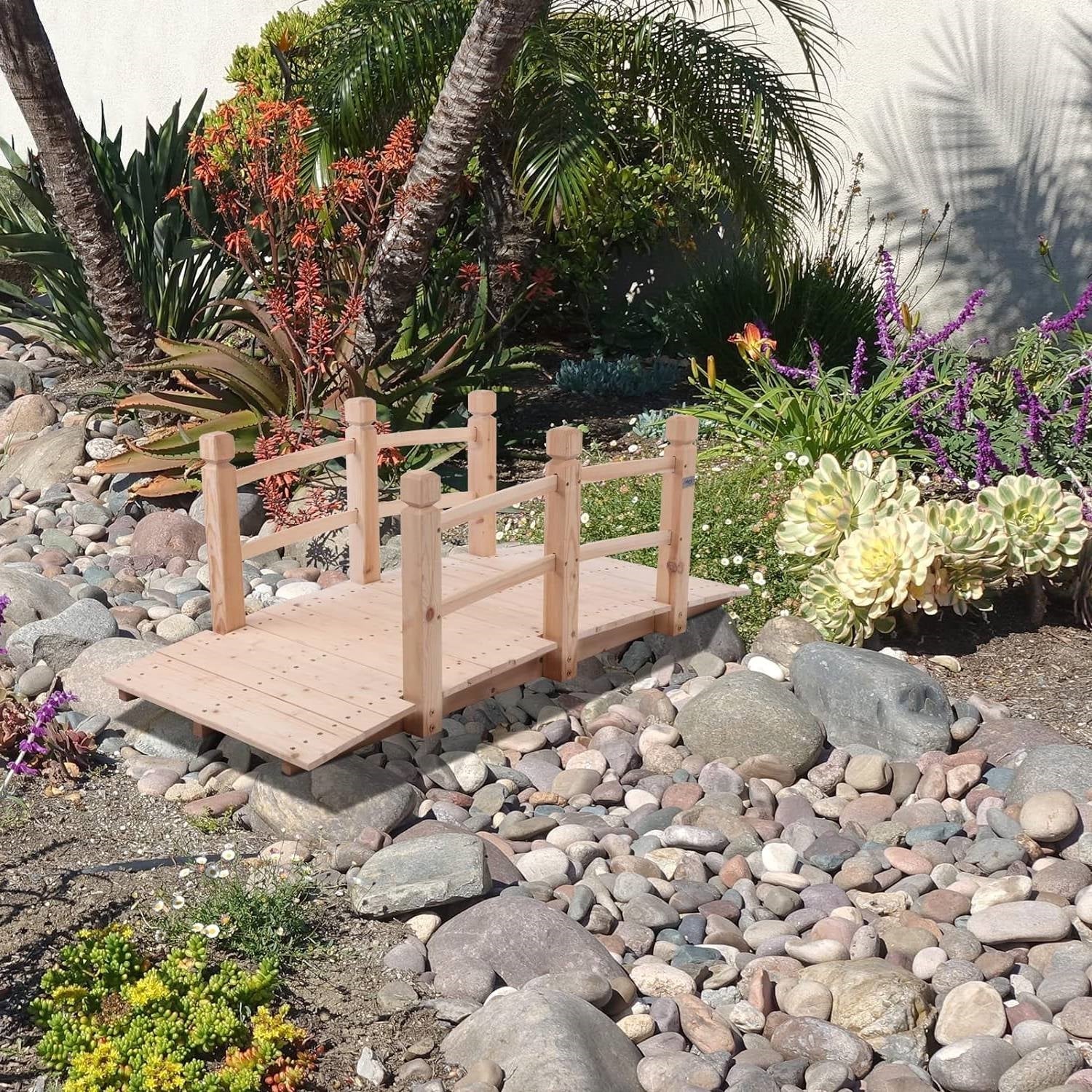Outdoor Solid Wood 5-Ft Garden Bridge in Natural Wood Finish - Image 4