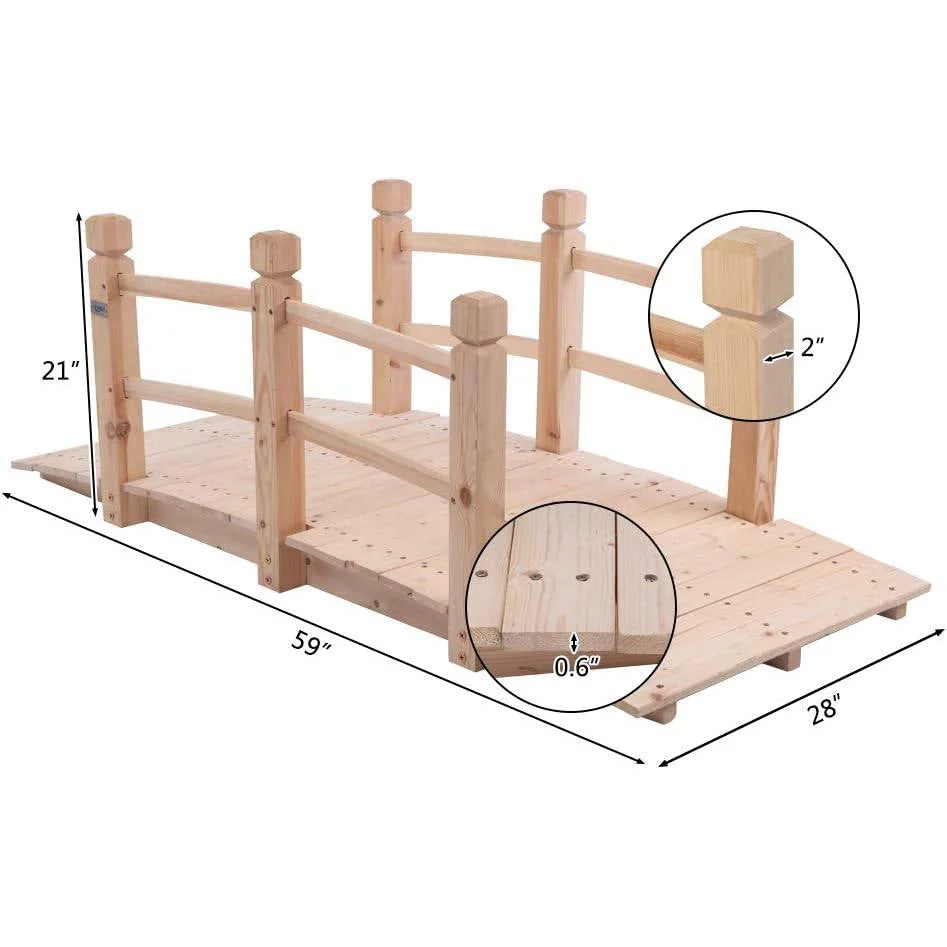 Outdoor Solid Wood 5-Ft Garden Bridge in Natural Wood Finish - Image 5