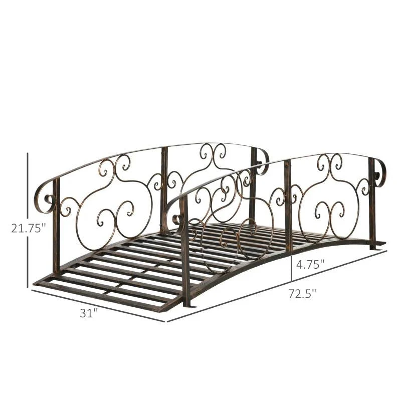 Outdoor Vintage Bronze Arch 6-ft Garden Bridge with Side-Rails - Image 5