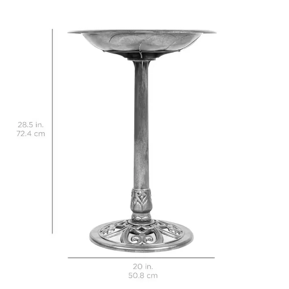 Outdoor Weather Resistant Polyresin Bird Bath in Rustic Aged Silver Finish - Image 5