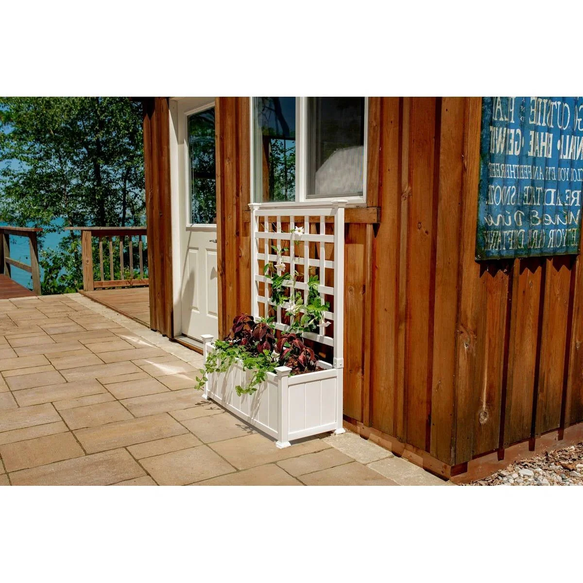 Outdoor White Vinyl Garden Planter Box with Trellis - Image 4