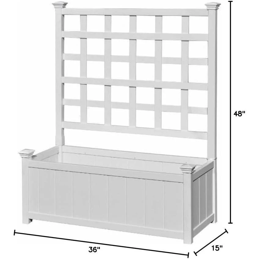 Outdoor White Vinyl Garden Planter Box with Trellis - Image 5