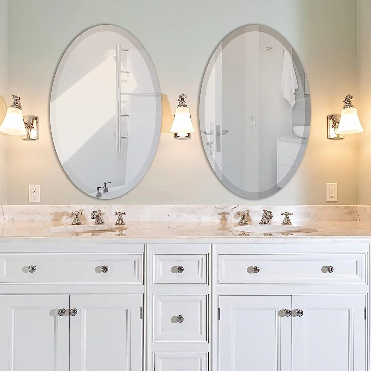 Oval 36 x 24-inch Beveled Bathroom Living Room Vanity Frameless Wall Mirror - Image 2