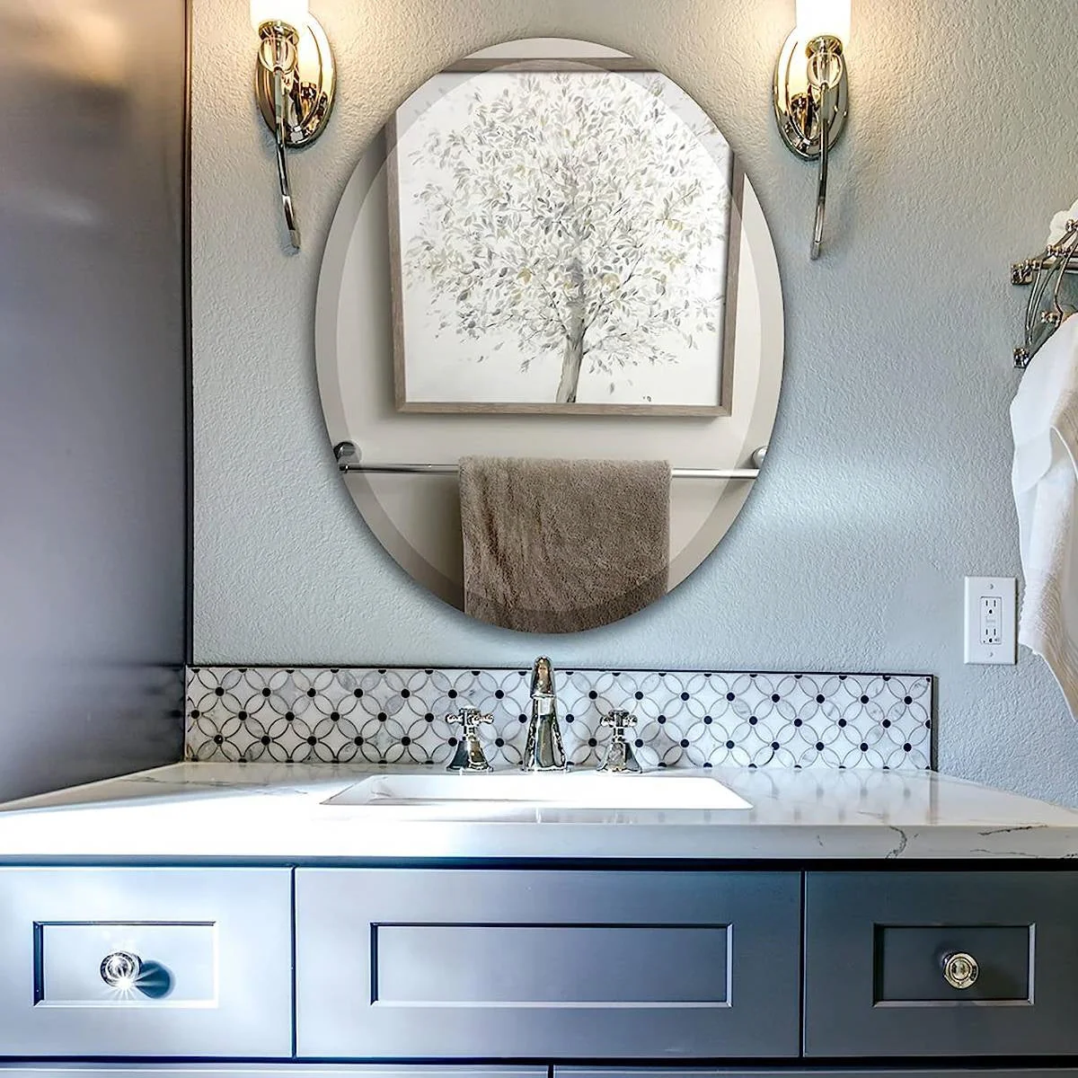 Oval 36 x 24-inch Beveled Bathroom Living Room Vanity Frameless Wall Mirror - Image 3