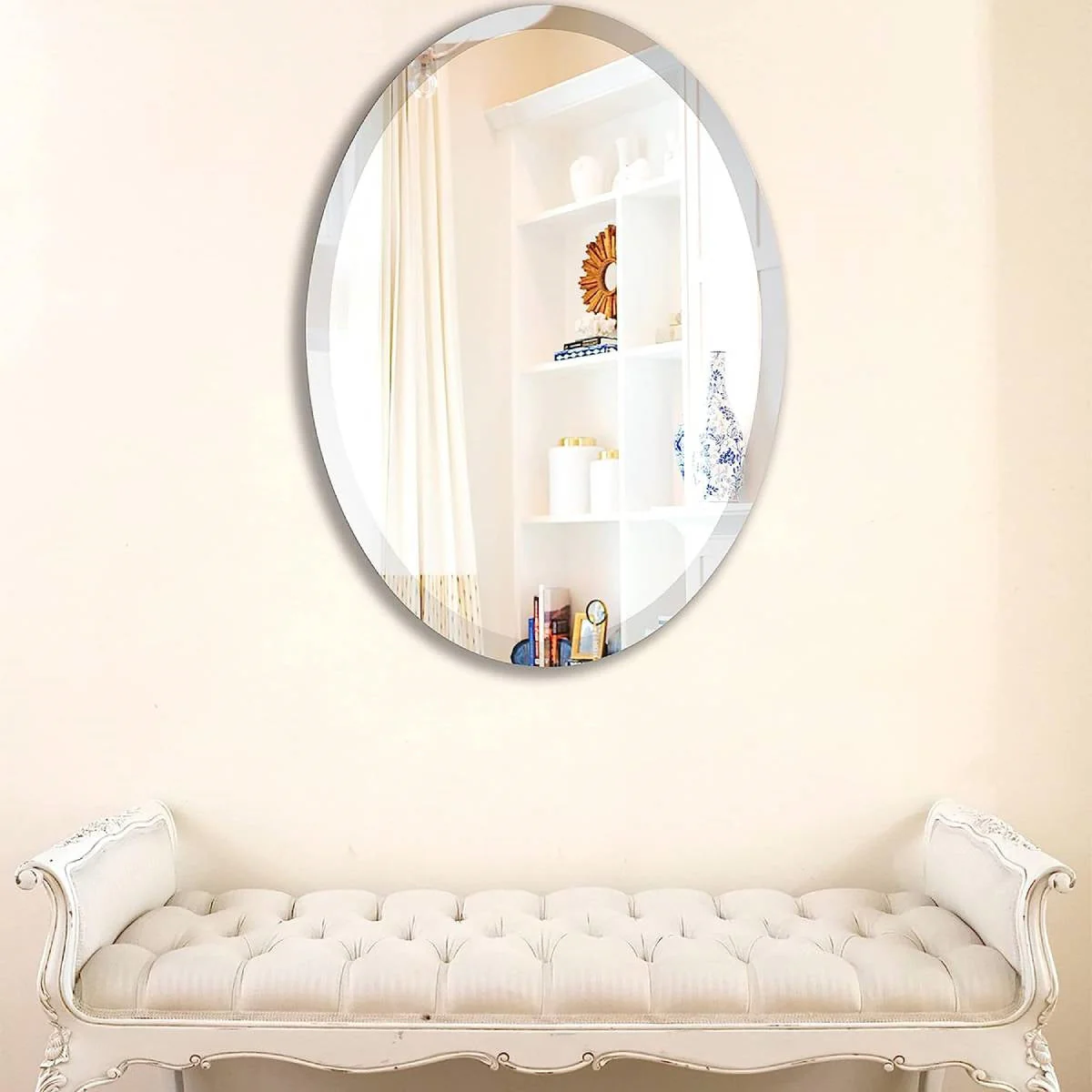 Oval 36 x 24-inch Beveled Bathroom Living Room Vanity Frameless Wall Mirror - Image 4