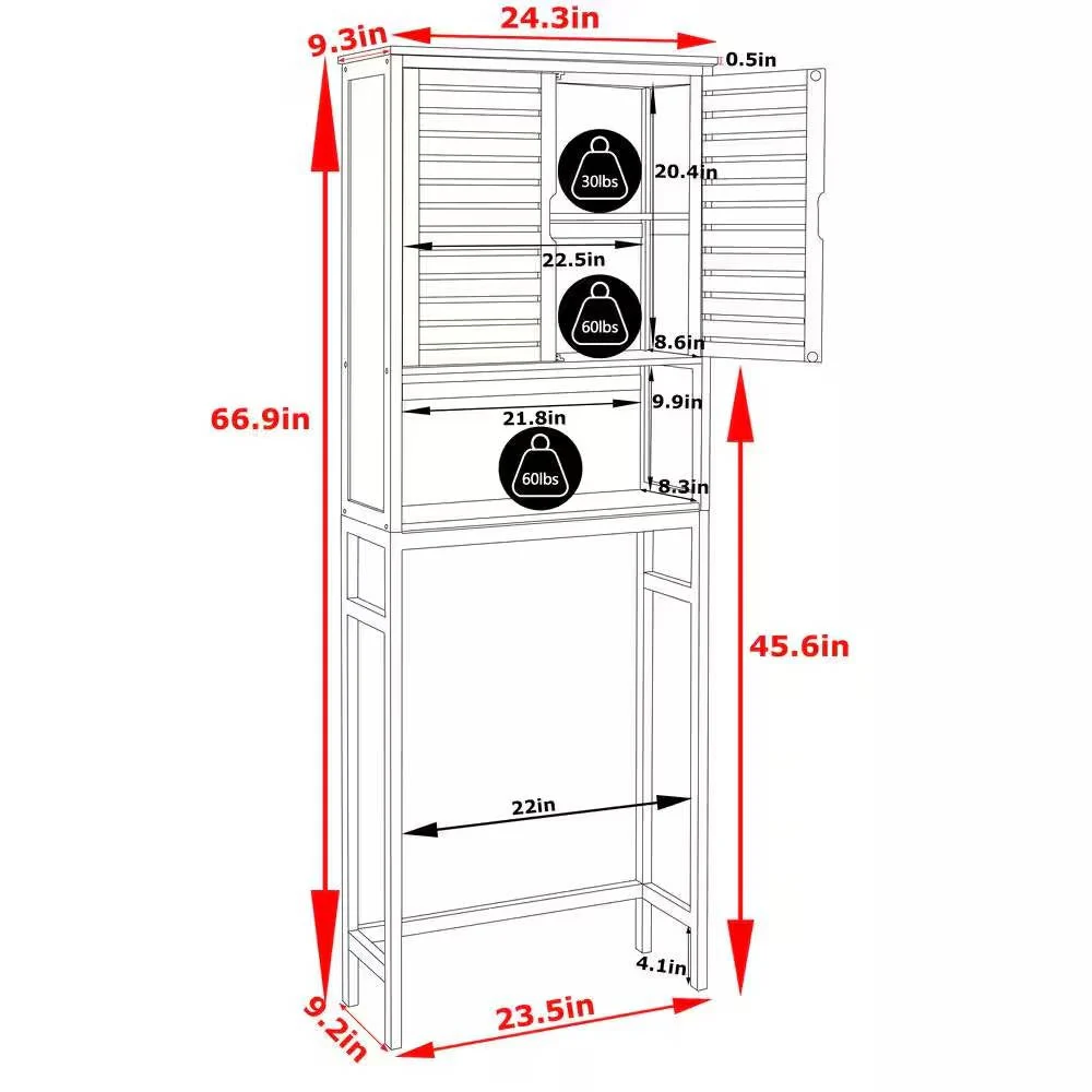 Over the Toilet Bathroom Storage Cabinet Shelf in Light Brown Yellow Wood Finish - Image 5