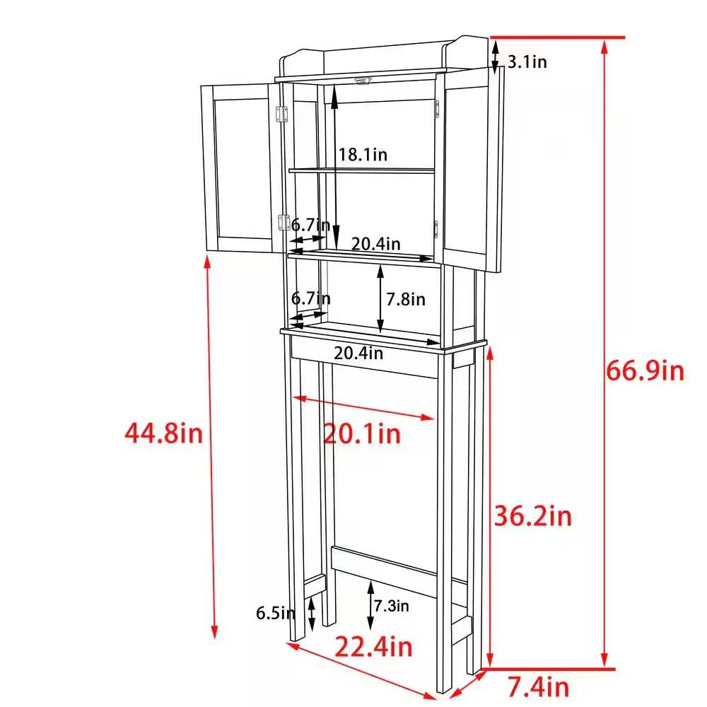 Over the Toilet Bathroom Storage Cabinet Shelving Unit in White Wood Finish - Image 5