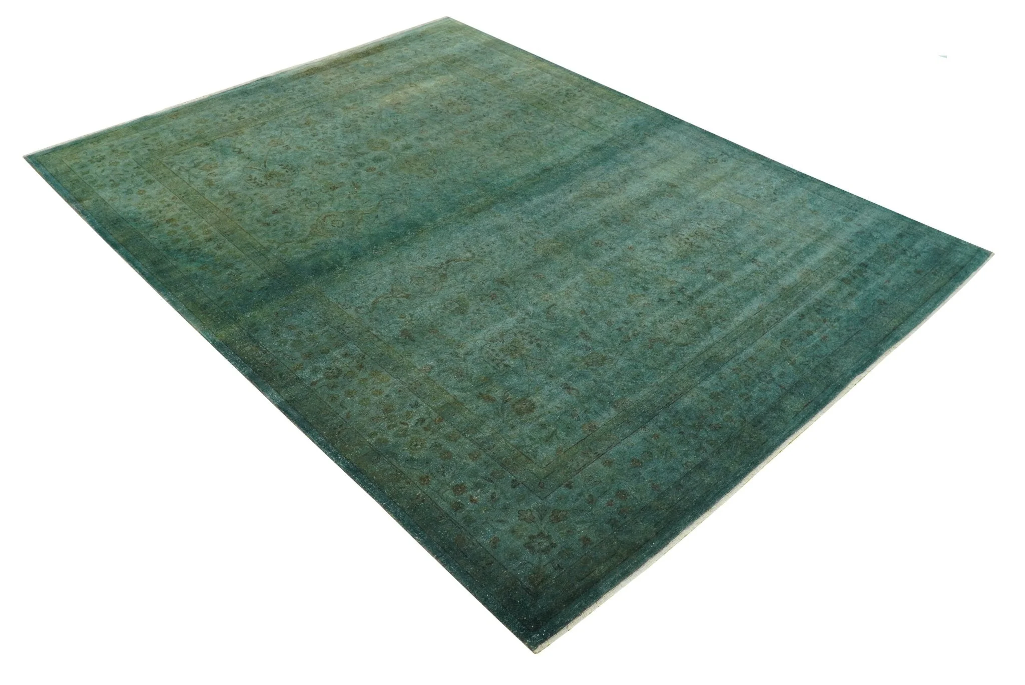 Overdyed Traditional Oriental Oushak Teal Hand knotted Wool Area Rug - Image 10