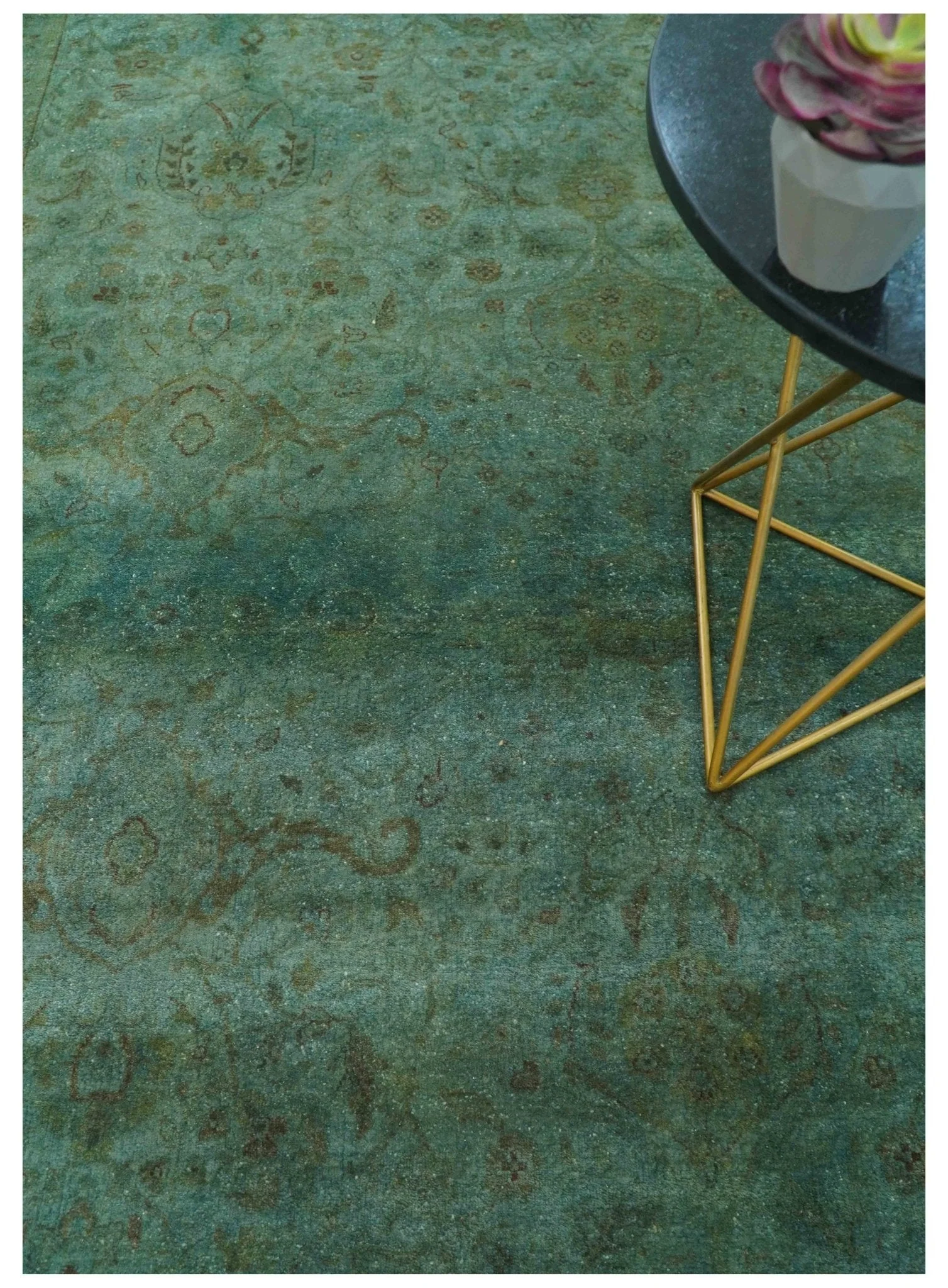 Overdyed Traditional Oriental Oushak Teal Hand knotted Wool Area Rug - Image 2