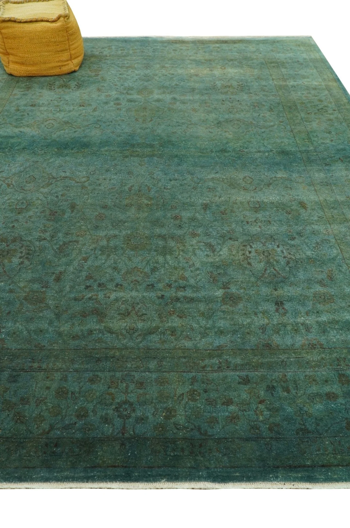 Overdyed Traditional Oriental Oushak Teal Hand knotted Wool Area Rug - Image 3