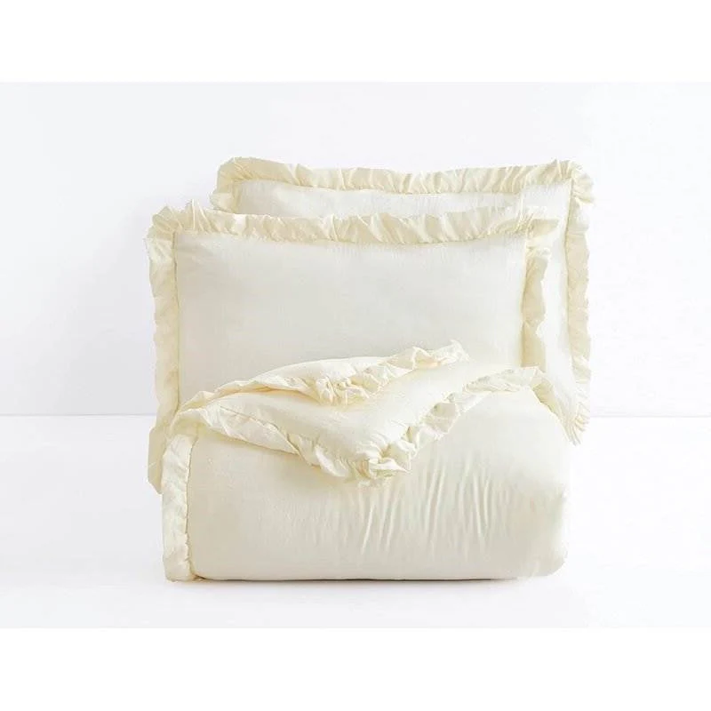 Oversized King Ivory Microfiber 3-Piece Comforter Set with Ruffled Edge Trim - Image 3