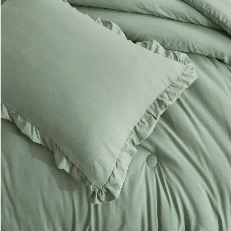 Oversized King Sage Microfiber 3-Piece Comforter Set with Ruffled Edge Trim - Image 3