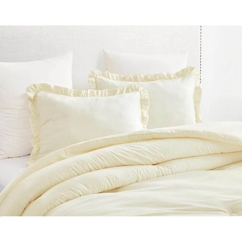 Oversized Queen Ivory Microfiber 3-Piece Comforter Set with Ruffled Edge Trim - Image 4