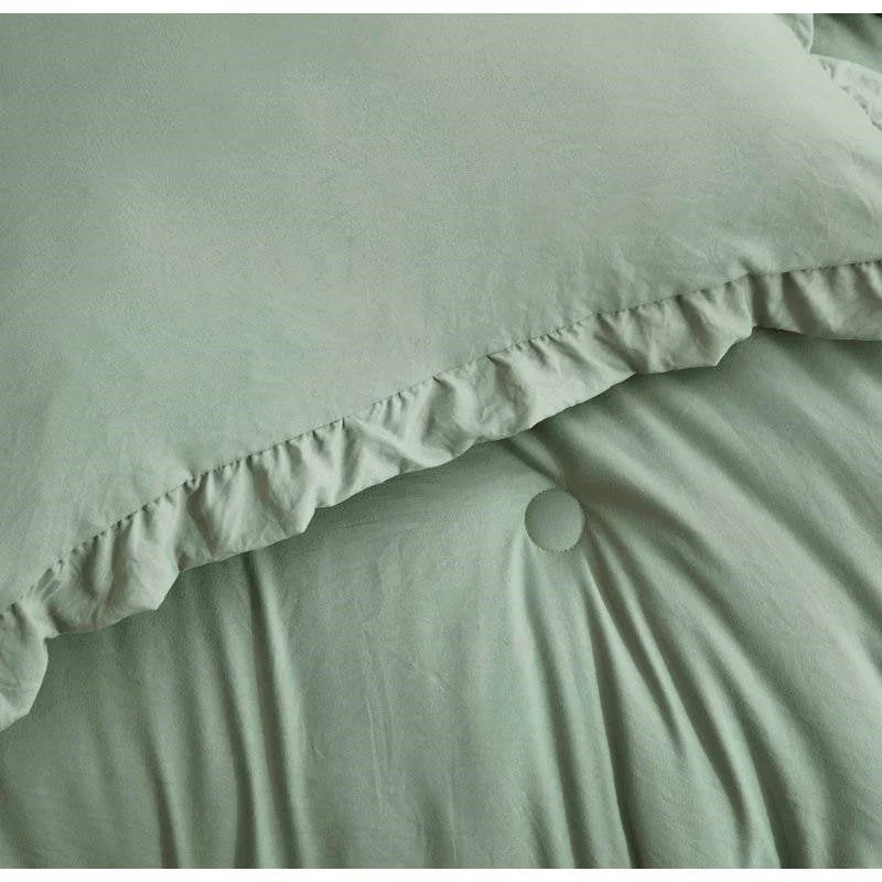 Oversized Queen Sage Microfiber 3-Piece Comforter Set with Ruffled Edge Trim - Image 4