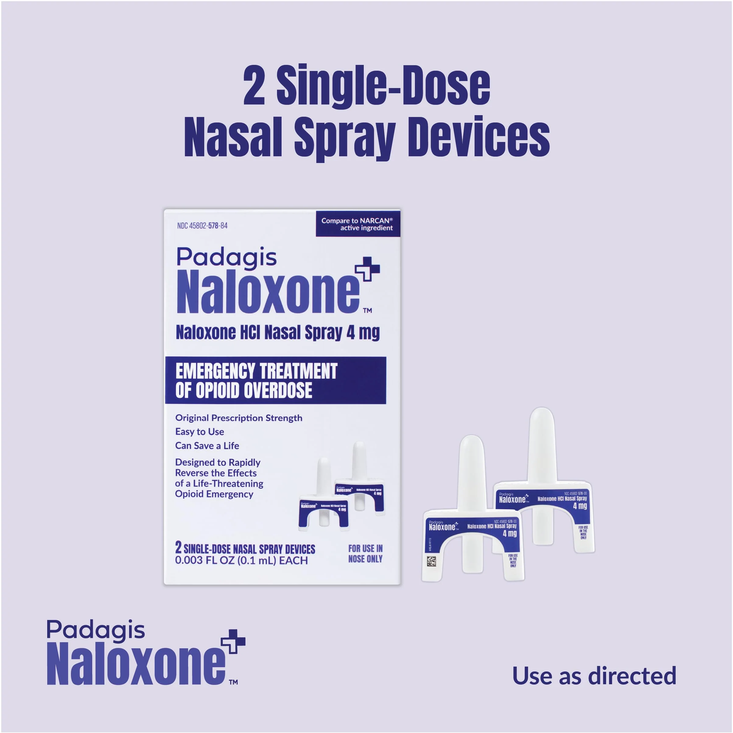 Padagis Naloxone HCI Nasal Spray, 4 mg – Emergency Treatment for Opioid Overdose - Rapid-Response Opioid Overdose Reversal, 2 Dose Single Use Nasal Spray - Image 6