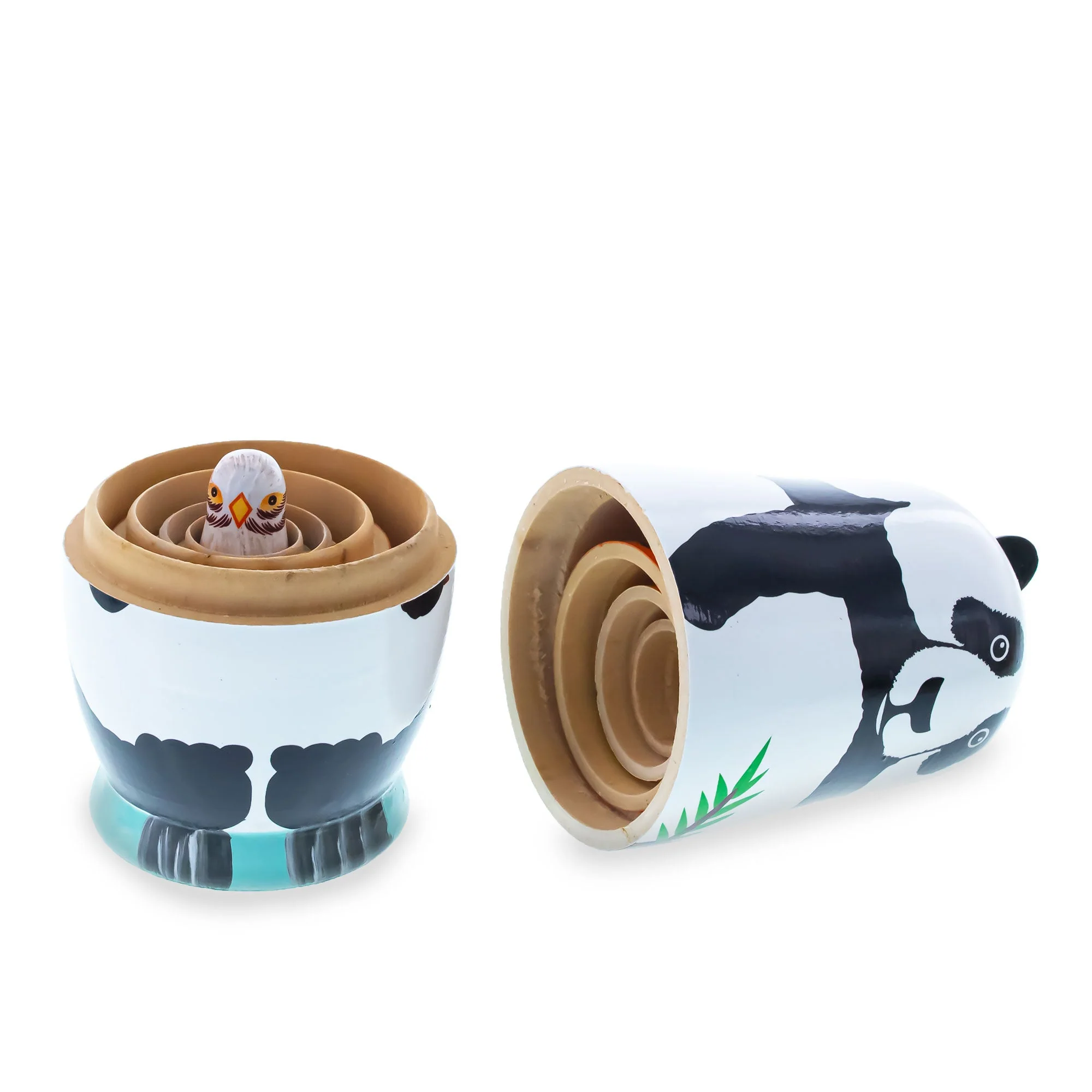 Panda, Tiger, Leopard, Monkey, Eagle Wooden Nesting Dolls - Image 4
