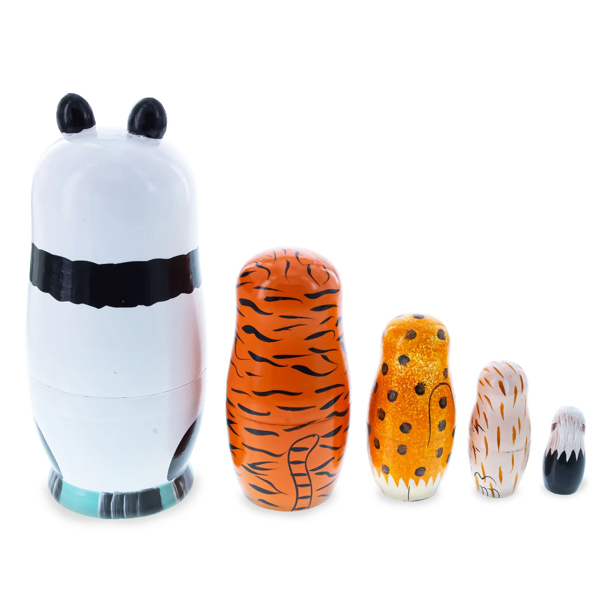 Panda, Tiger, Leopard, Monkey, Eagle Wooden Nesting Dolls - Image 5