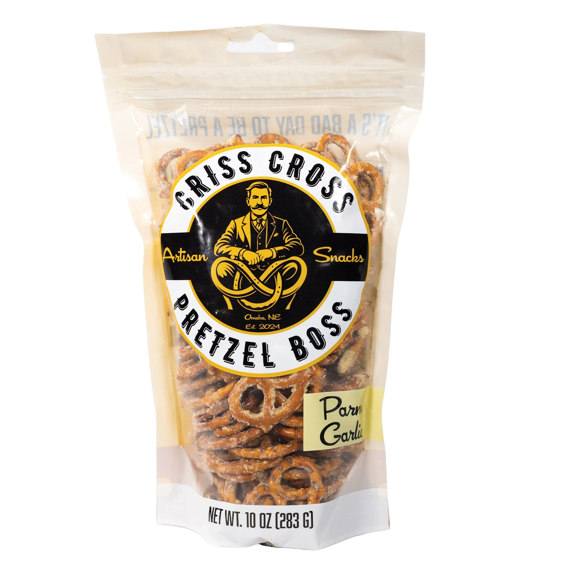 Parmesan Garlic Flavored Pretzels | Pack of 2 | 10 oz | Criss Cross Pretzel Boss - Image 2