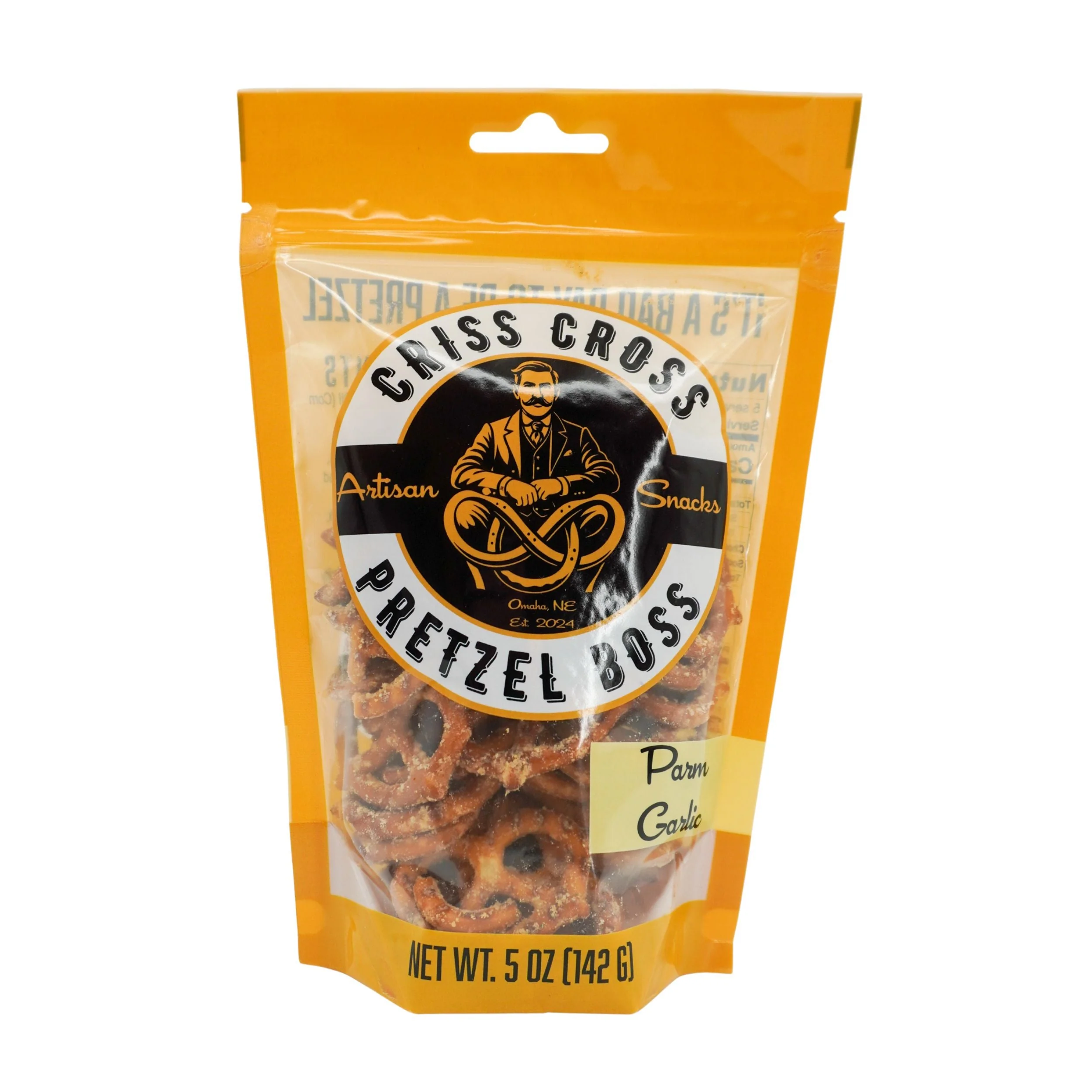 Parmesan Garlic Flavored Pretzels | Pack of 3 | 5 oz | Criss Cross Pretzel Boss - Image 2