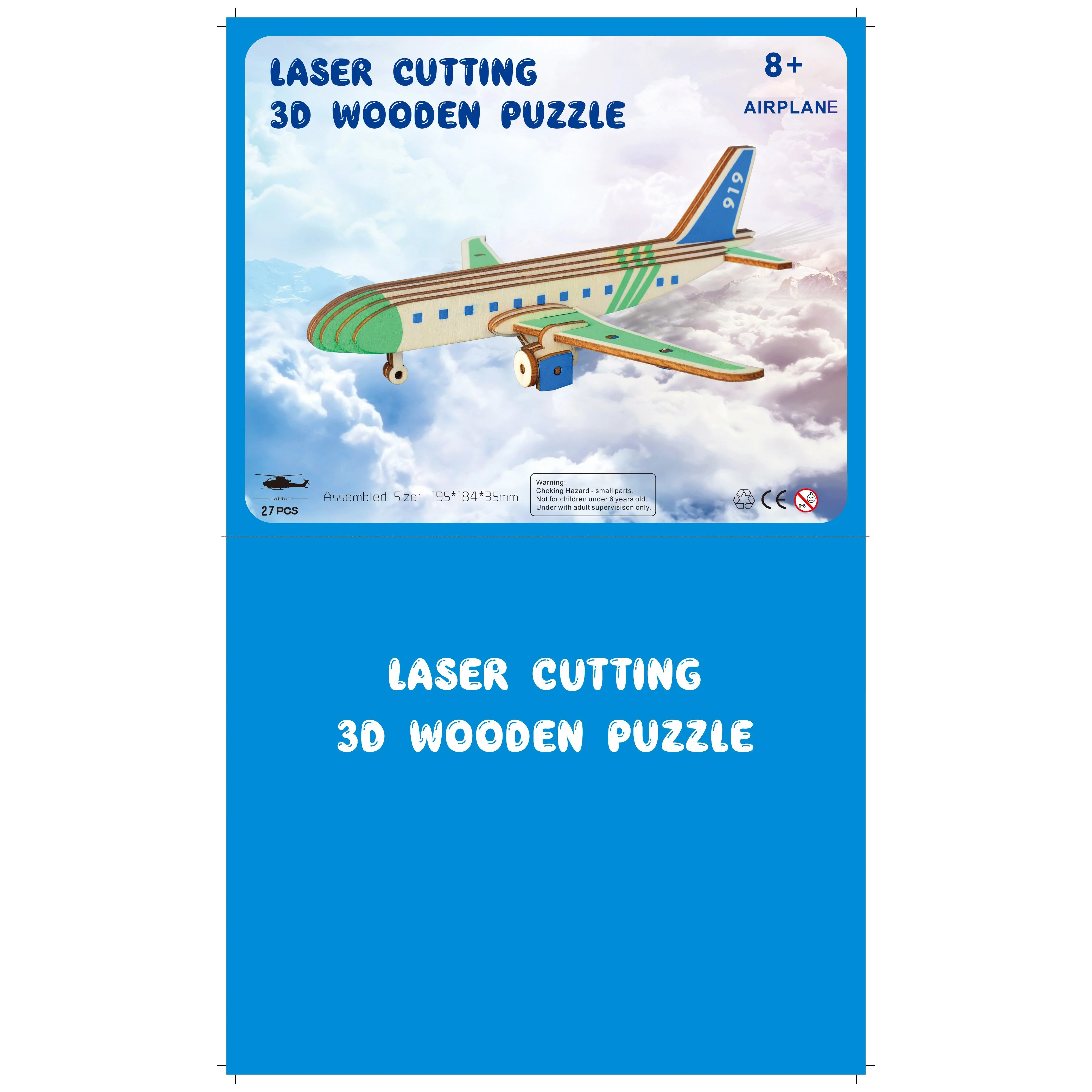 Passenger Airplane Model Kit - Wooden Laser-Cut 3D Puzzle (27 Pcs) - Image 3